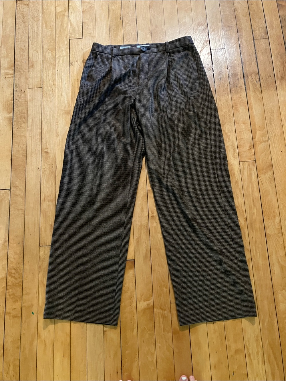 Vince Brown Houndstooth Wide Leg Wool Blend Pants Size 8